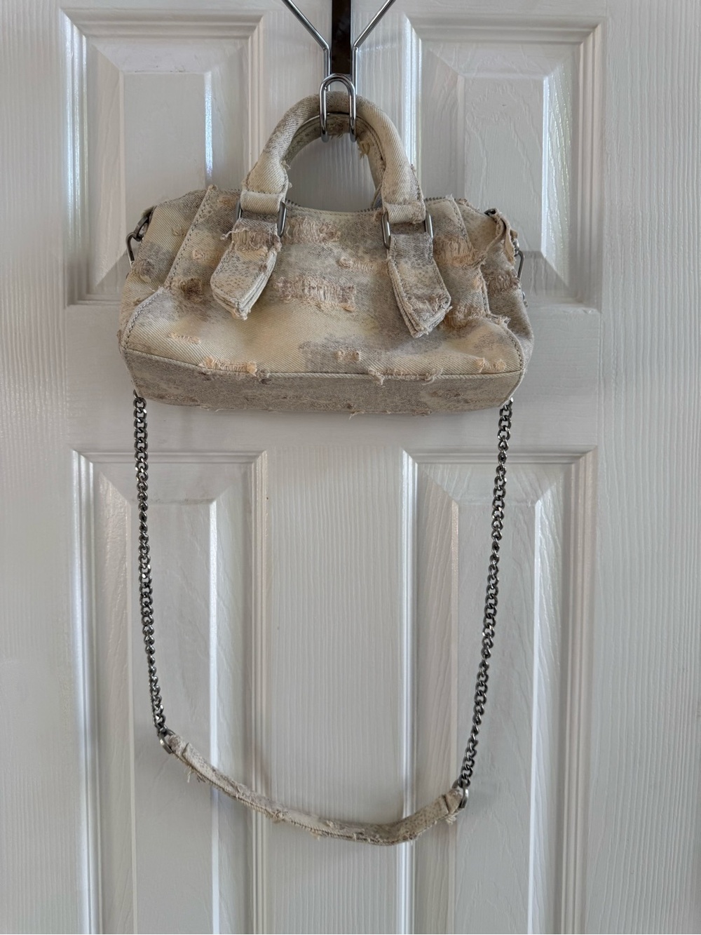 Zara Cream Distressed Mini Satchel with Chain Strap